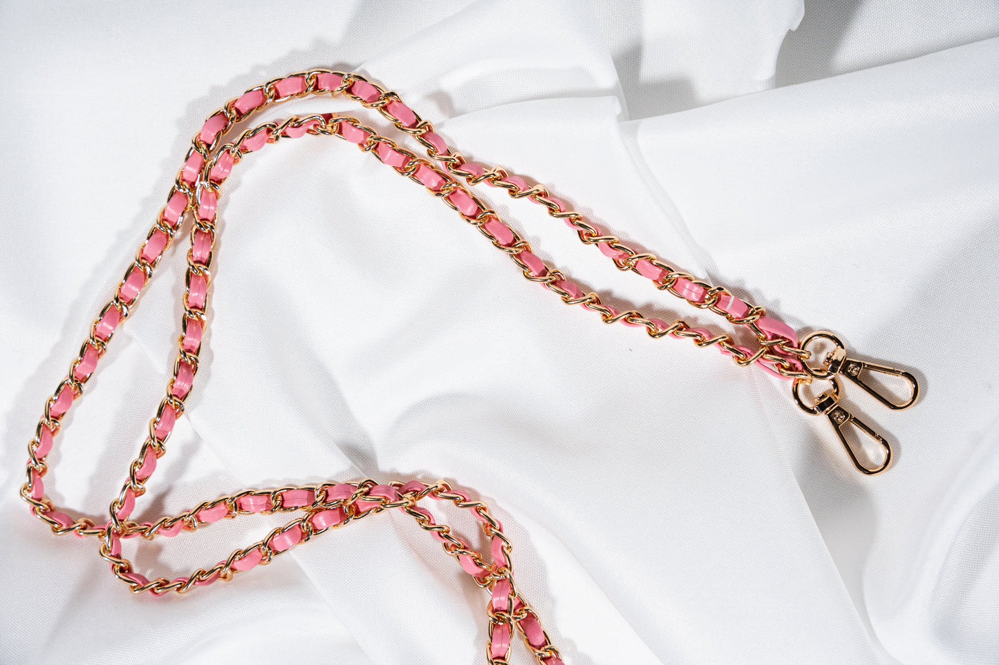 Crossbody leather chain - PINK gold