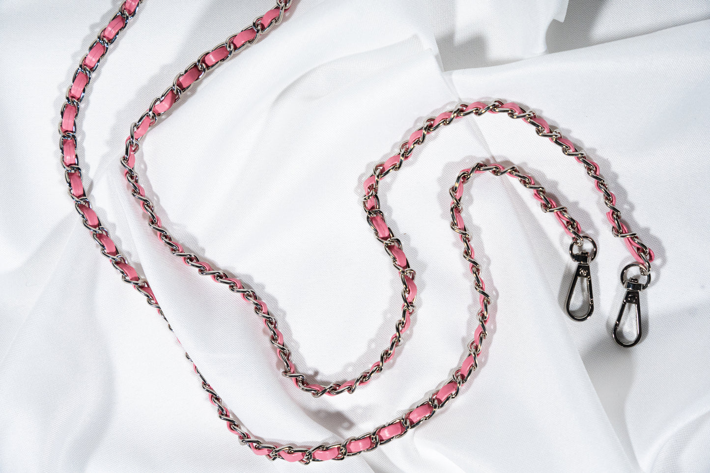 Crossbody leather chain - PINK silver