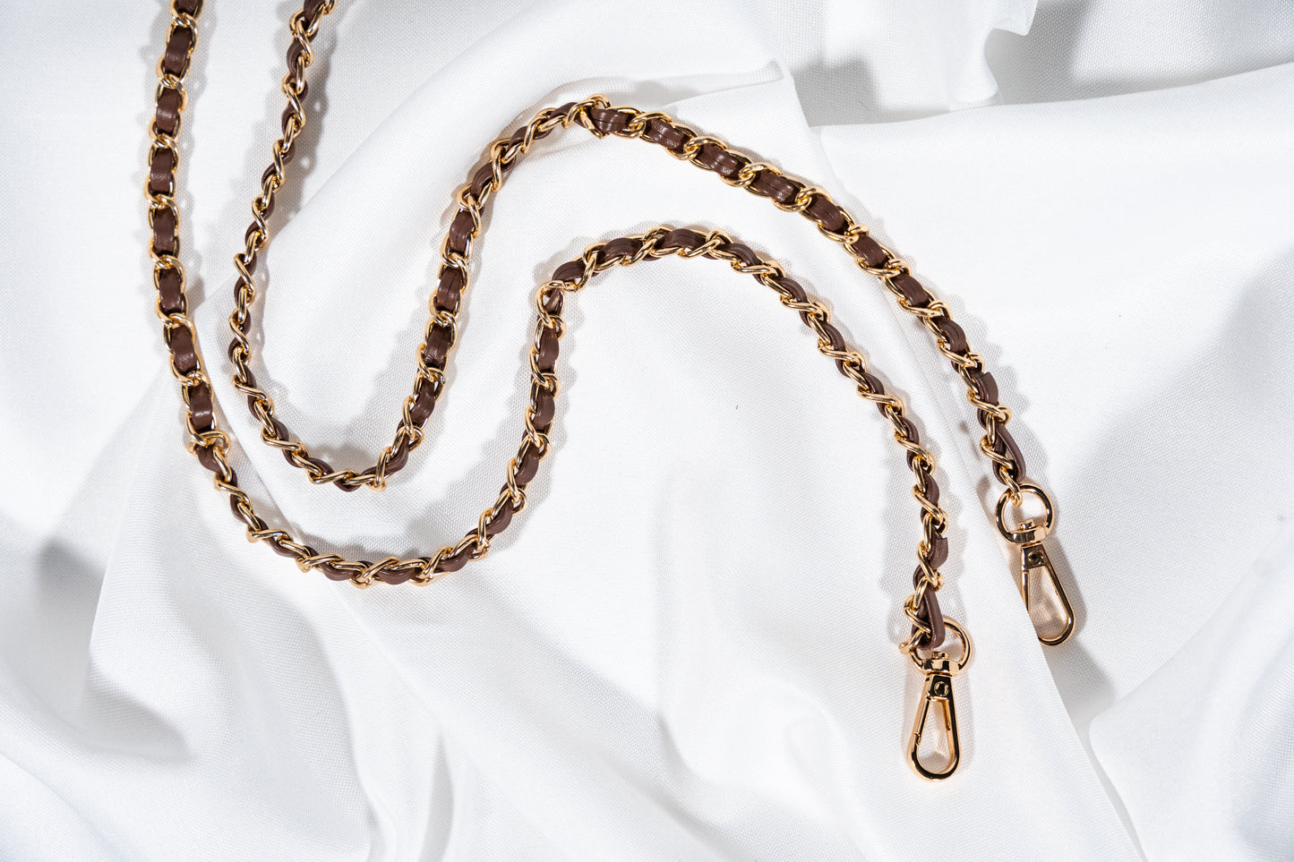 Crossbody leather chain - BROWN gold