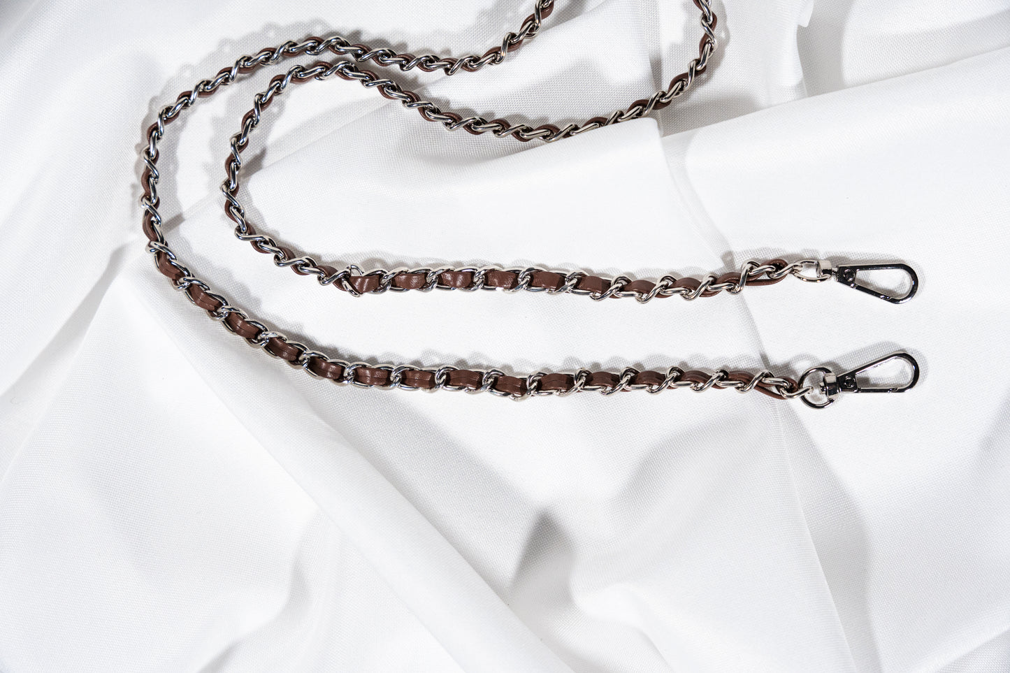 Crossbody leather chain - BROWN silver