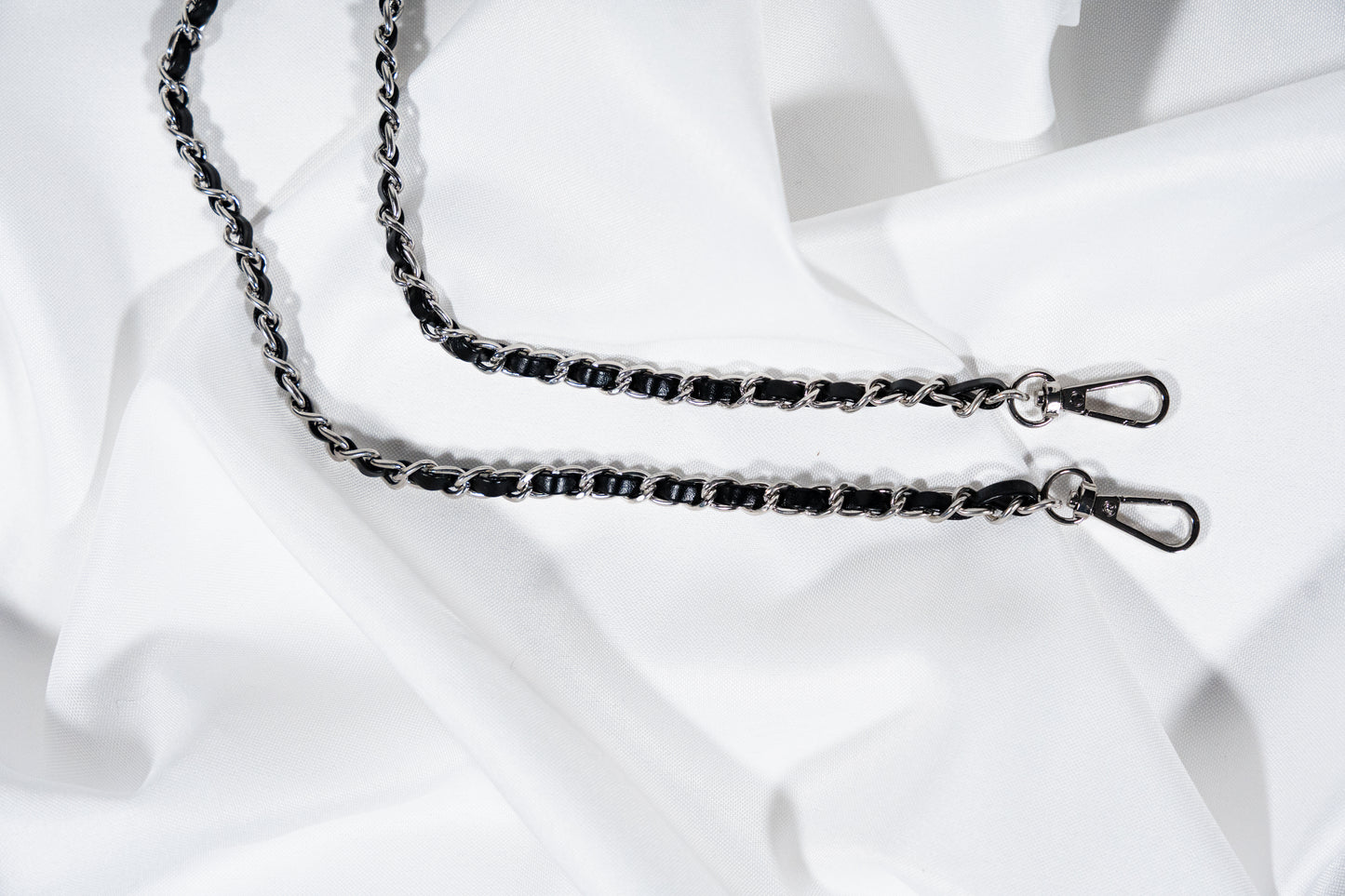 Crossbody leather chain - BLACK silver